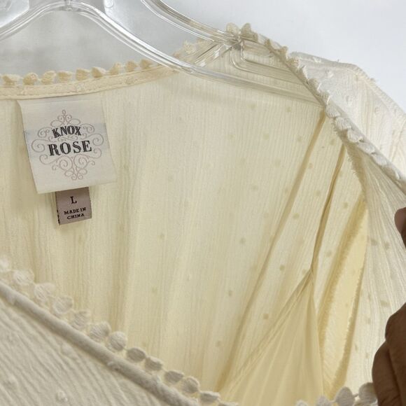 Knox Rose Clip Swiss Dot Ruffle Flared Sleeve Tiered Maxi Dress Ivory Size L - Picture 9 of 16